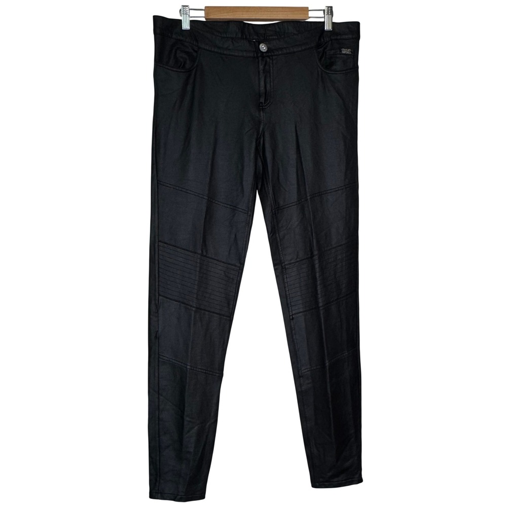 Harley-Davidson Womens Black Coated Moto Pants Ribbed Skinny Biker Size 12